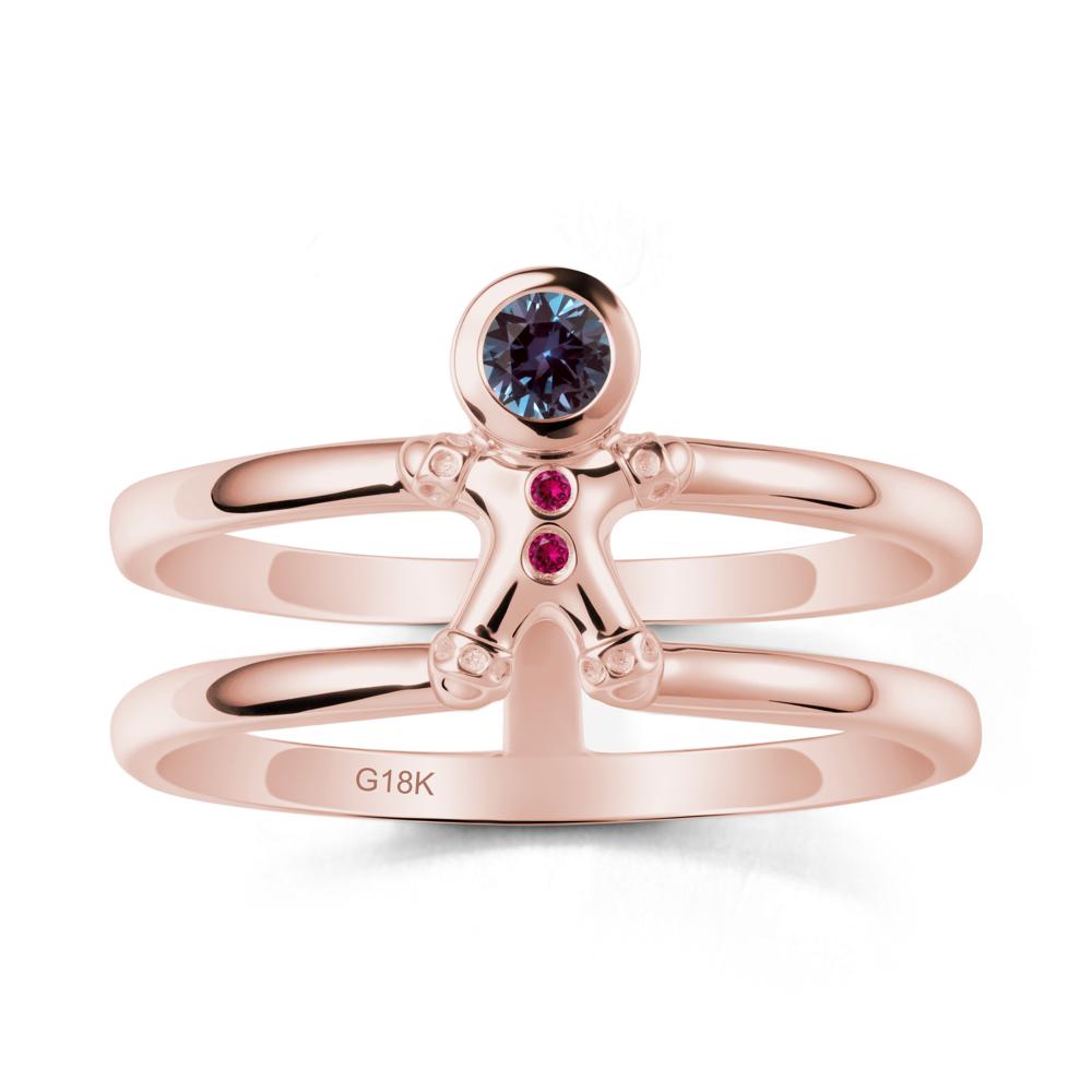 Chrismas Alexandrite and Ruby Ring-Gingerbread Man - LUO Jewelry #metal_18k rose gold