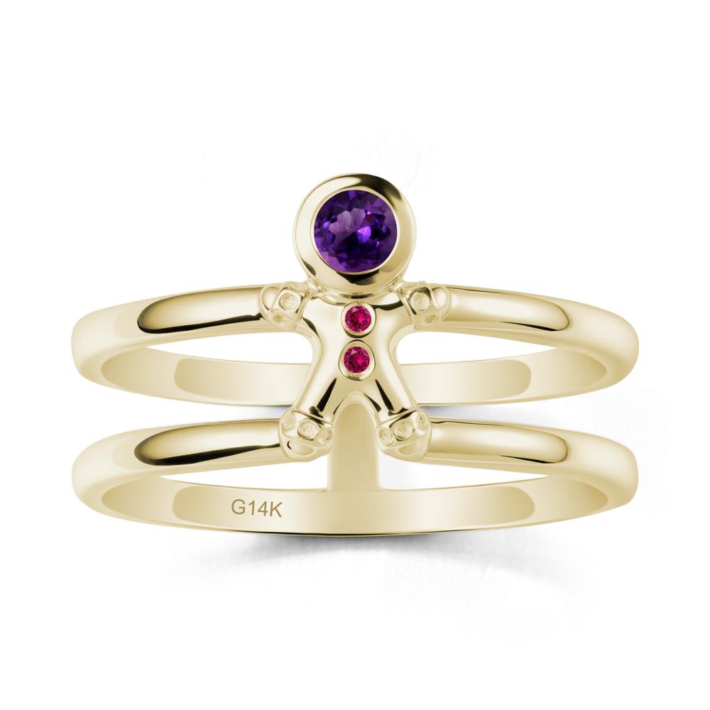 Double Band Round Amethyst and Ruby Ring - LUO Jewelry #metal_14k yellow gold