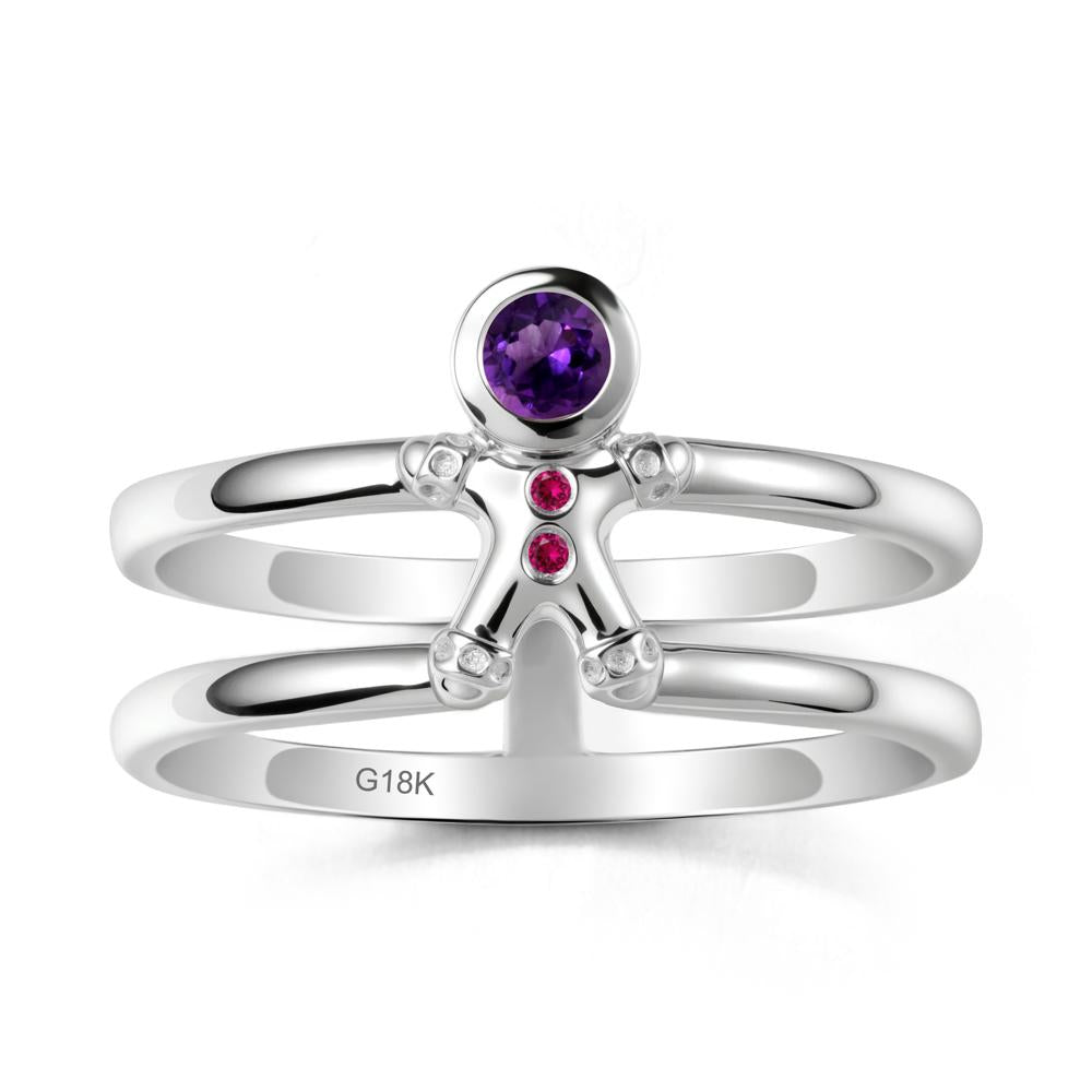 Double Band Round Amethyst and Ruby Ring - LUO Jewelry #metal_18k white gold