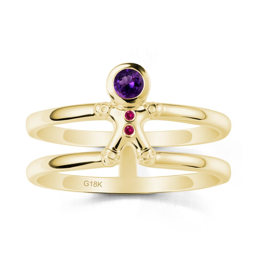 Double Band Round Amethyst and Ruby Ring - LUO Jewelry #metal_18k yellow gold