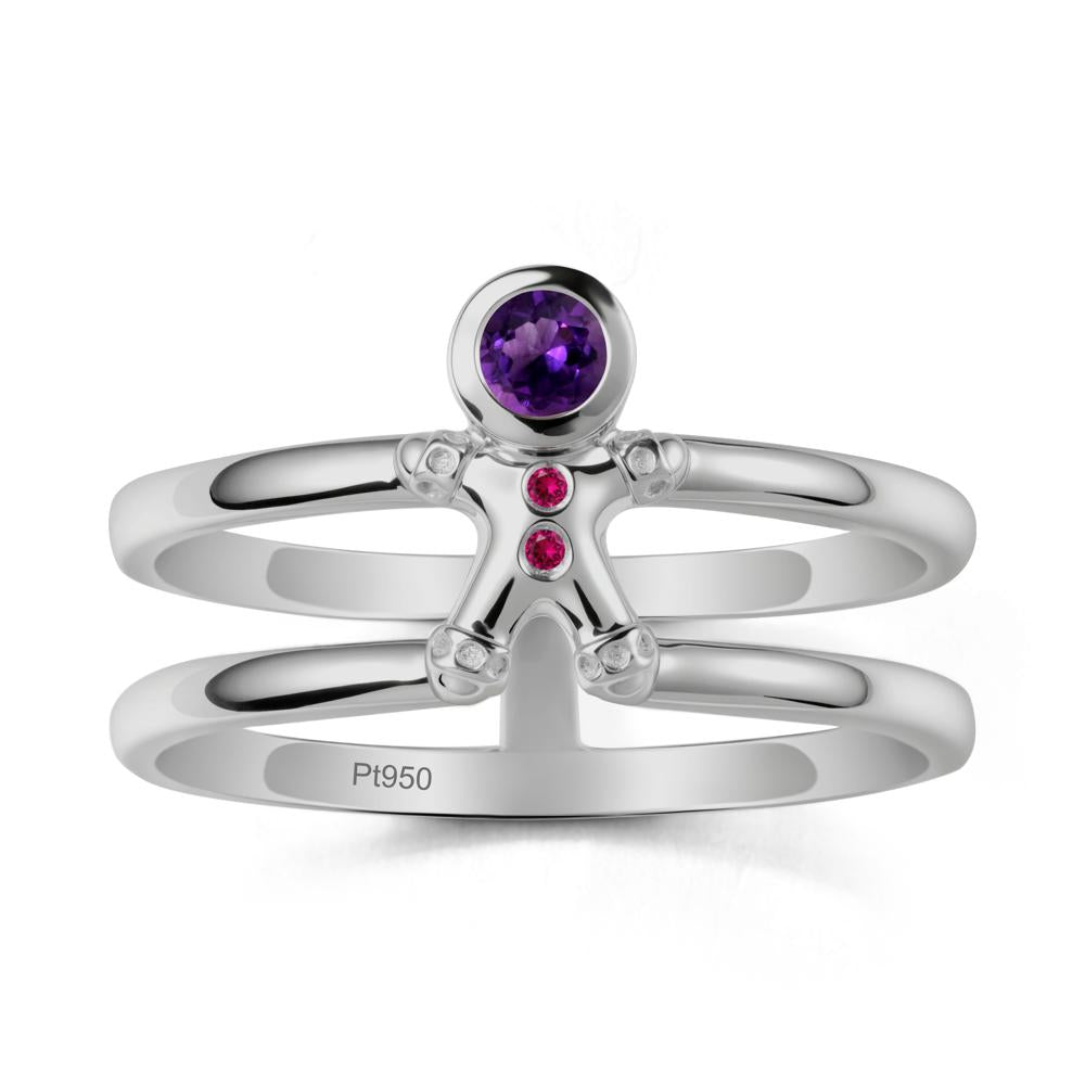 Double Band Round Amethyst and Ruby Ring - LUO Jewelry #metal_platinum