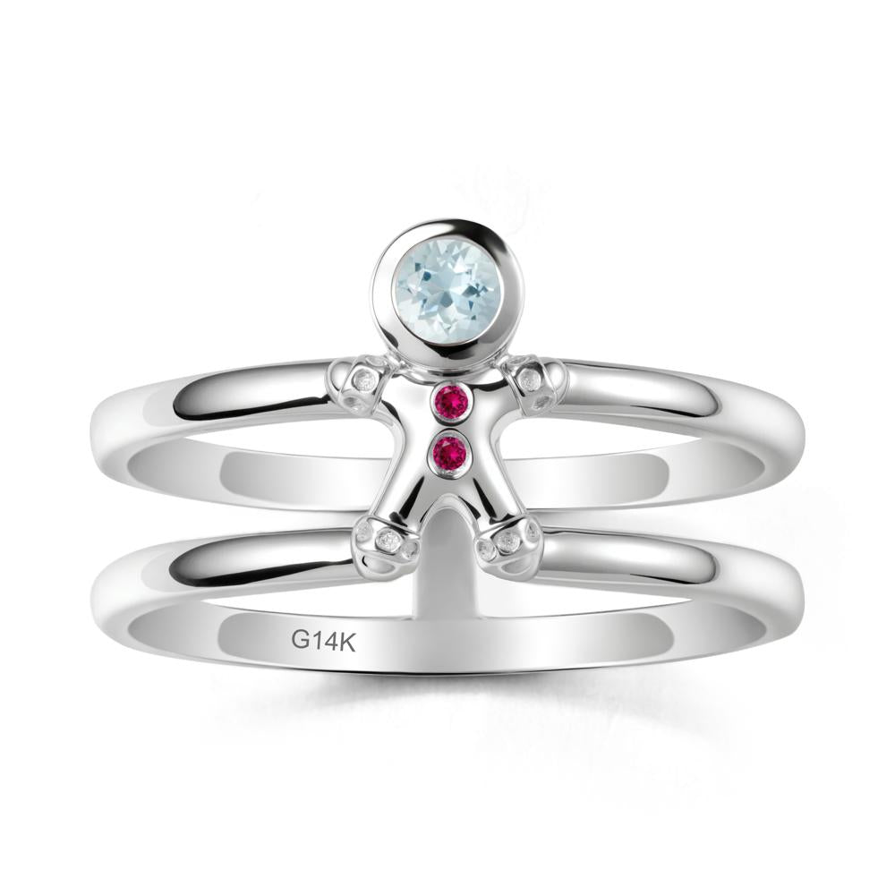 Bezel Setting Round Aquamarine and Ruby Ring - LUO Jewelry #metal_14k white gold