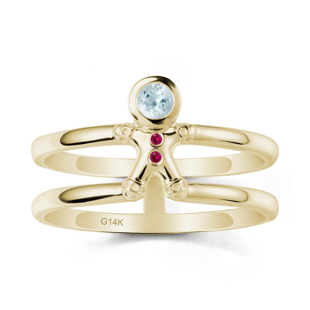 Bezel Setting Round Aquamarine and Ruby Ring - LUO Jewelry #metal_14k yellow gold