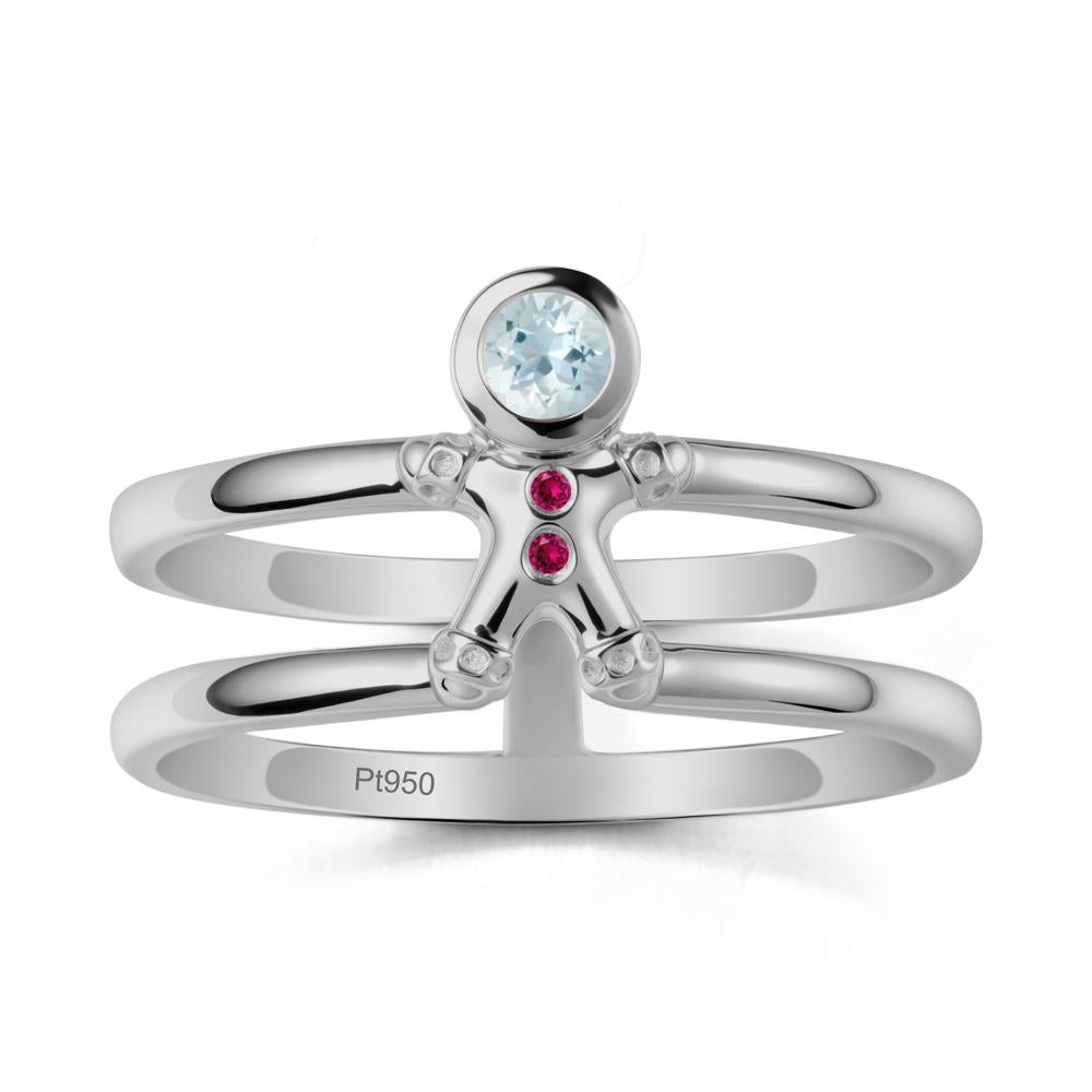 Bezel Setting Round Aquamarine and Ruby Ring - LUO Jewelry #metal_platinum