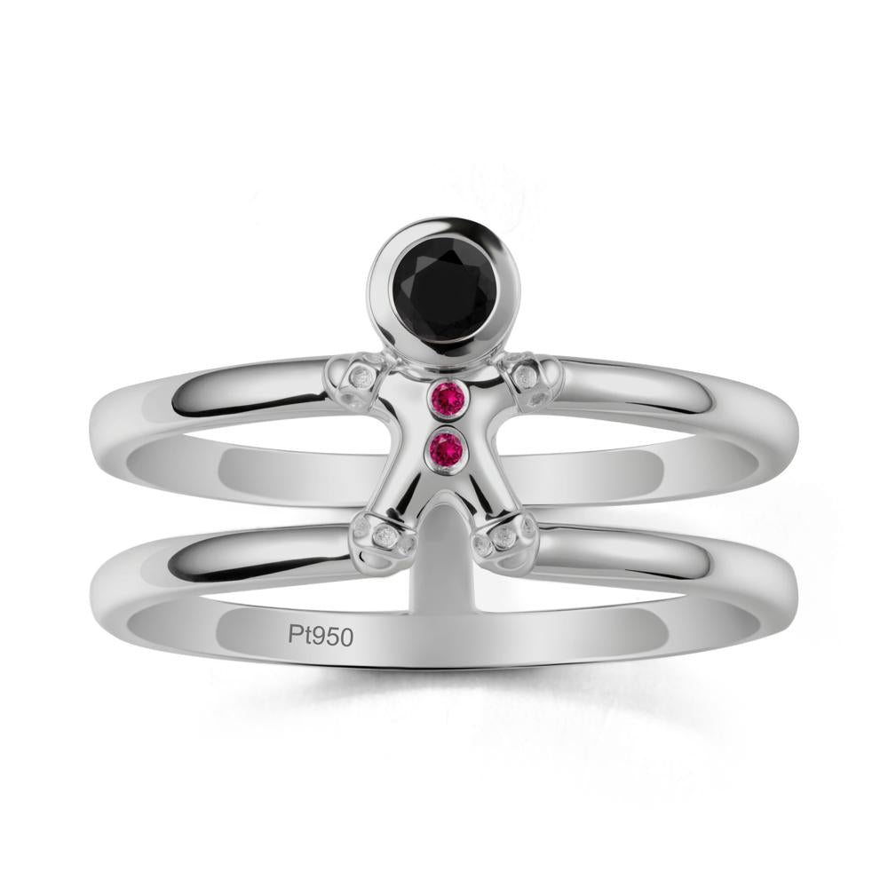 Chrismas Black Spinel and Ruby Ring-Gingerbread Man - LUO Jewelry #metal_platinum