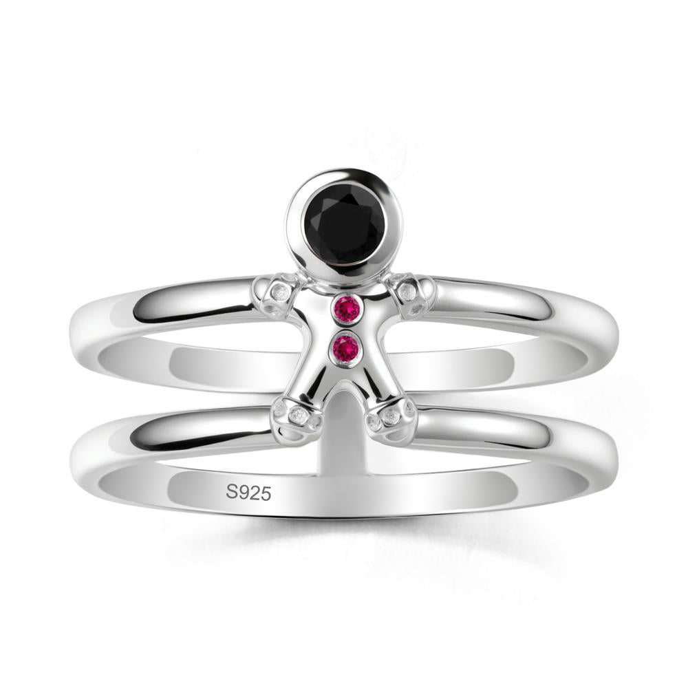 Chrismas Black Spinel and Ruby Ring-Gingerbread Man - LUO Jewelry #metal_sterling silver