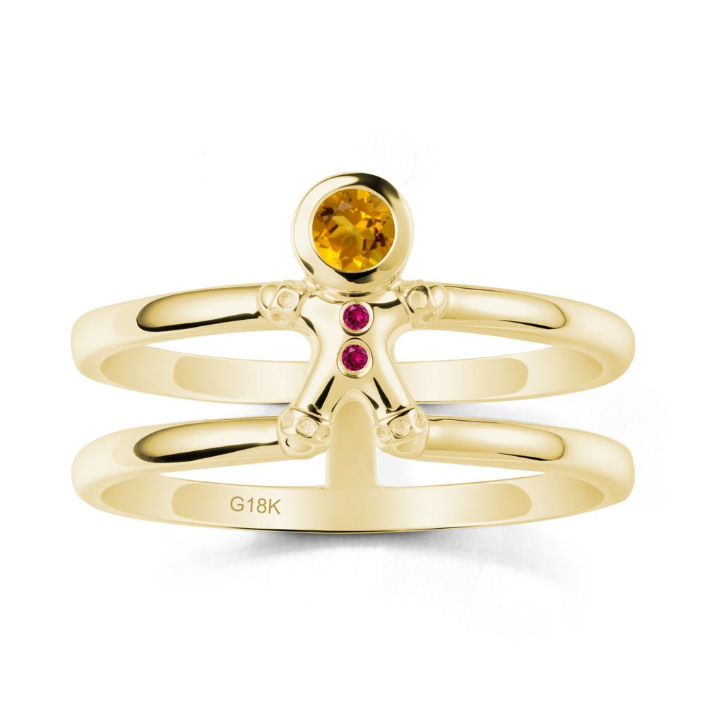 Double Band Round Citrine and Ruby Ring - LUO Jewelry #metal_18k yellow gold