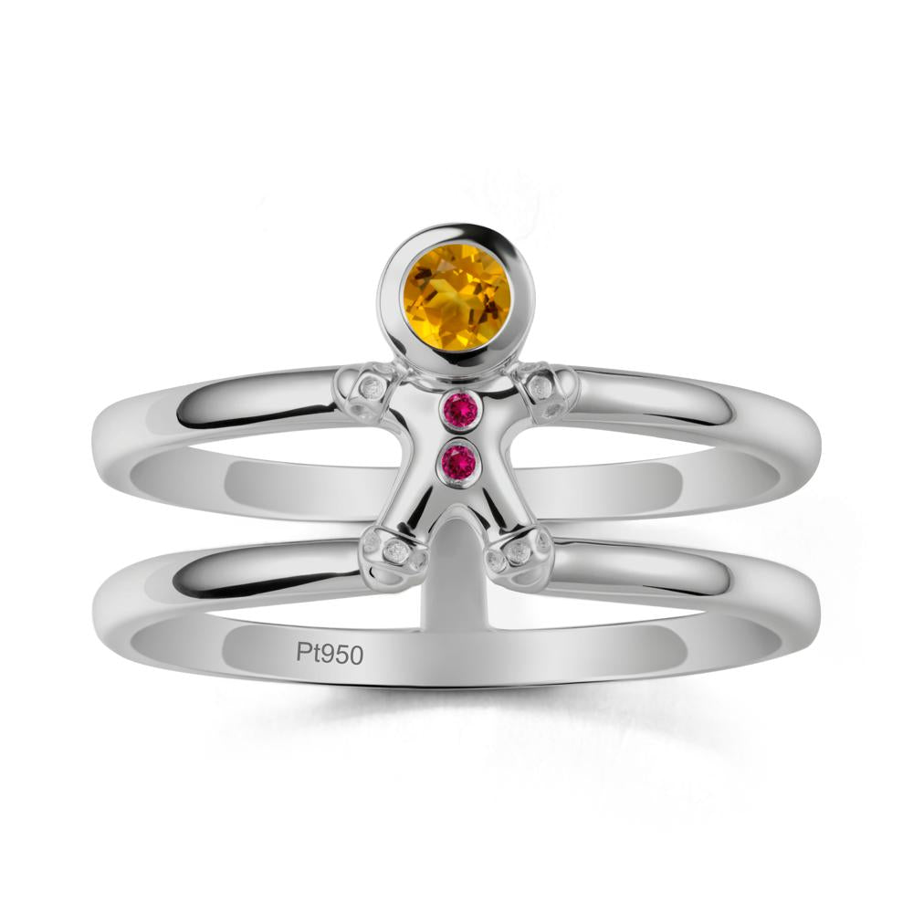 Double Band Round Citrine and Ruby Ring - LUO Jewelry #metal_platinum