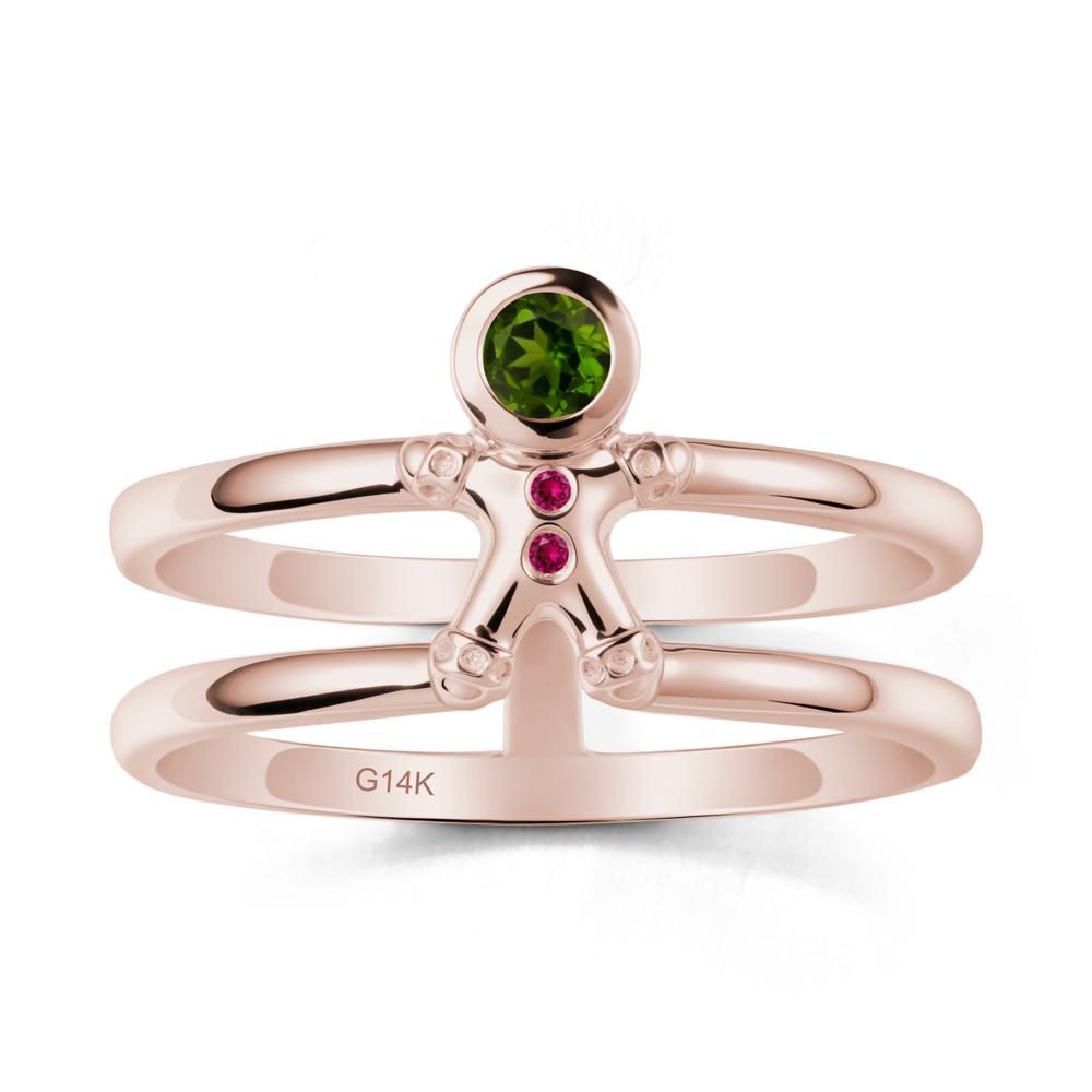 Bezel Setting Round Diopside and Ruby Ring - LUO Jewelry #metal_14k rose gold
