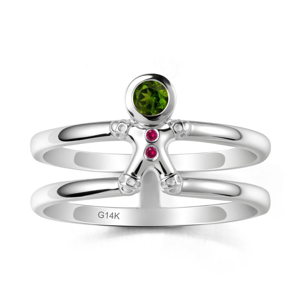 Bezel Setting Round Diopside and Ruby Ring - LUO Jewelry #metal_14k white gold