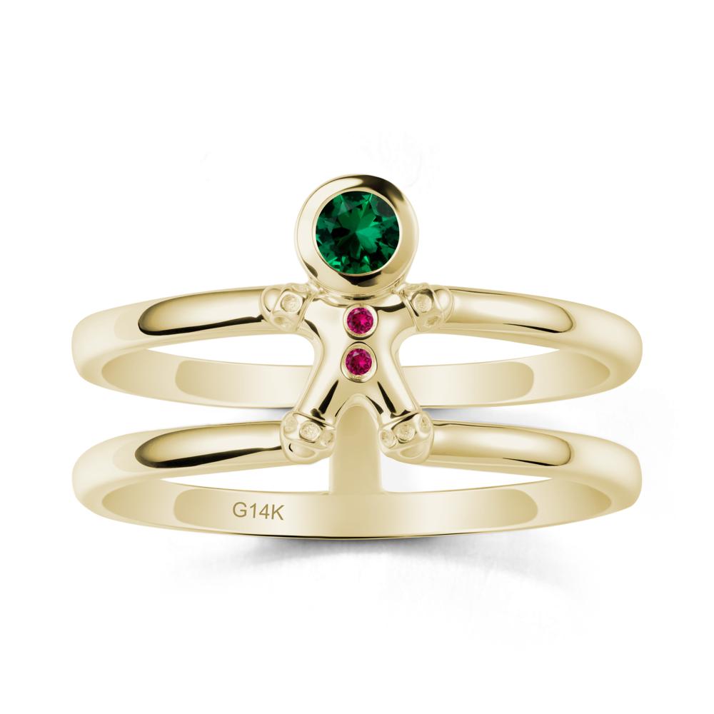Chrismas Emerald and Ruby Ring-Gingerbread Man - LUO Jewelry #metal_14k yellow gold