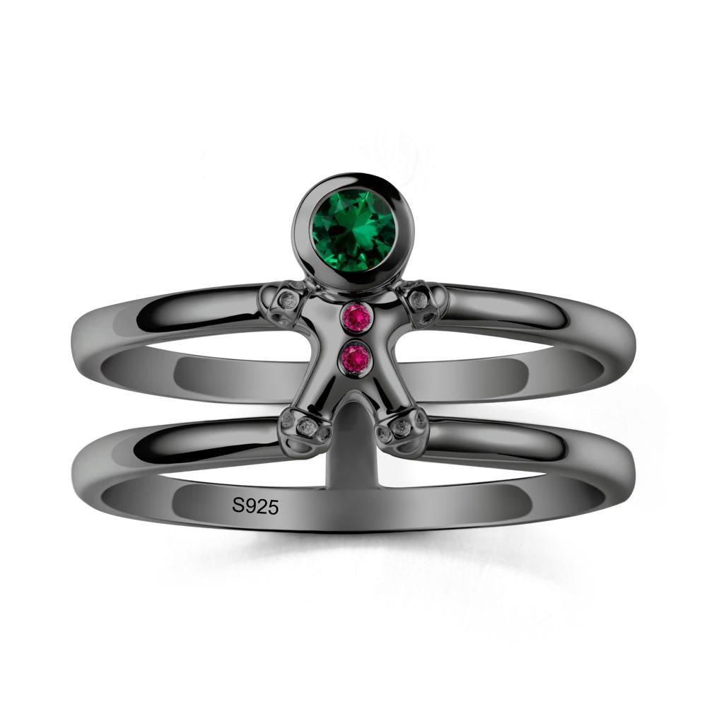 Chrismas Emerald and Ruby Ring-Gingerbread Man - LUO Jewelry #metal_black finish sterling silver