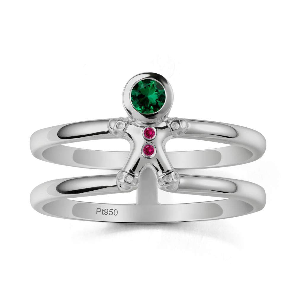 Chrismas Emerald and Ruby Ring-Gingerbread Man - LUO Jewelry #metal_platinum