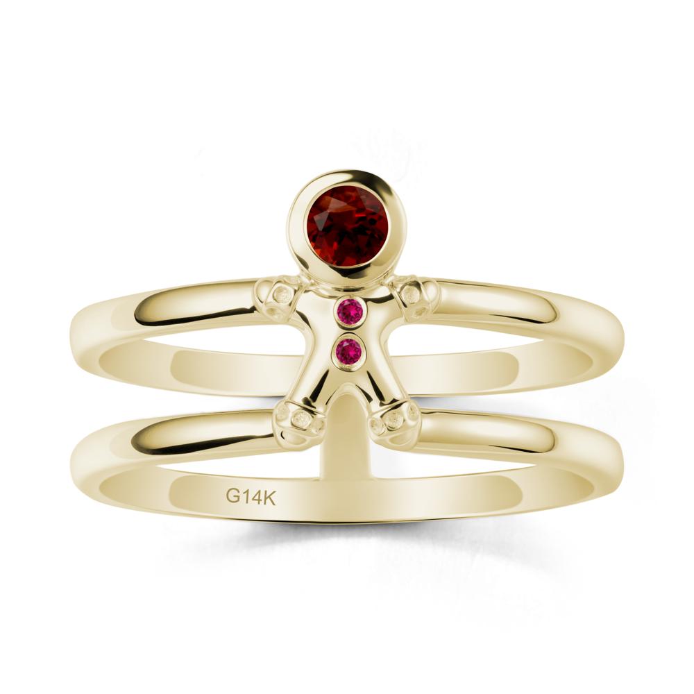 Double Band Round Garnet and Ruby Ring - LUO Jewelry #metal_14k yellow gold
