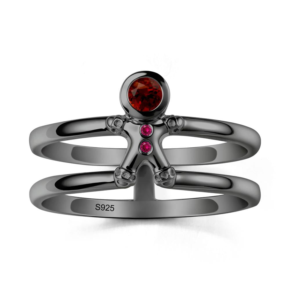 Double Band Round Garnet and Ruby Ring - LUO Jewelry #metal_black finish sterling silver
