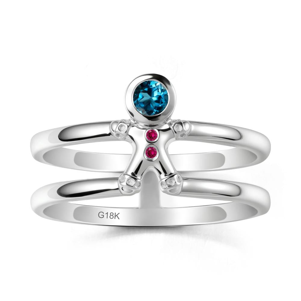 Bezel Setting Round London Blue Topaz and Ruby Ring - LUO Jewelry #metal_18k white gold