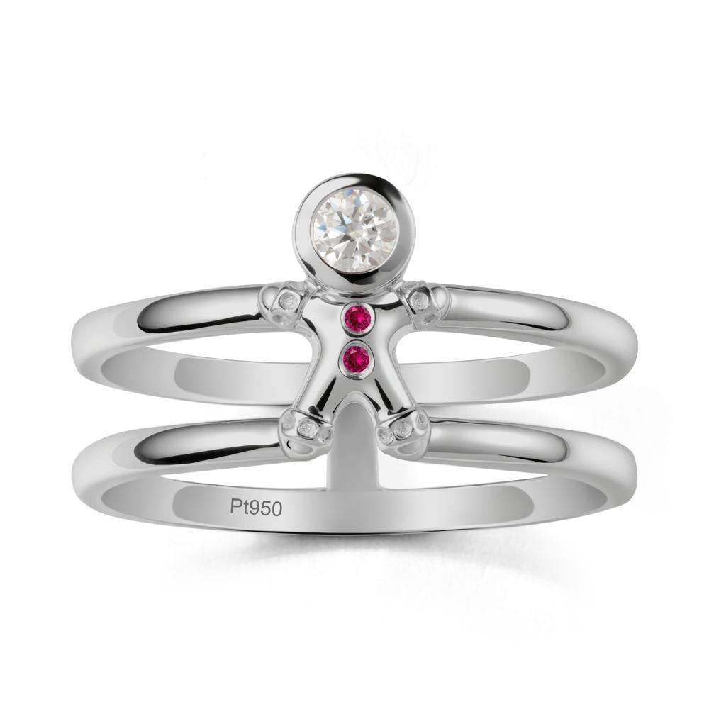 Chrismas Moissanite and Ruby Ring-Gingerbread Man - LUO Jewelry #metal_platinum