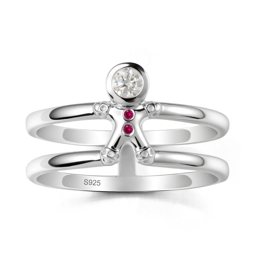 Chrismas Moissanite and Ruby Ring-Gingerbread Man - LUO Jewelry #metal_sterling silver