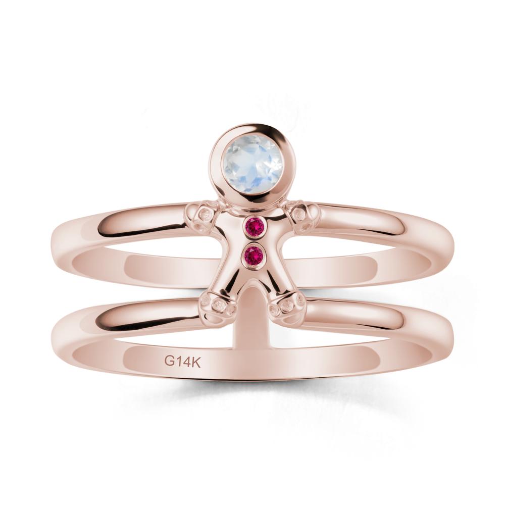 Double Band Round Moonstone and Ruby Ring - LUO Jewelry #metal_14k rose gold