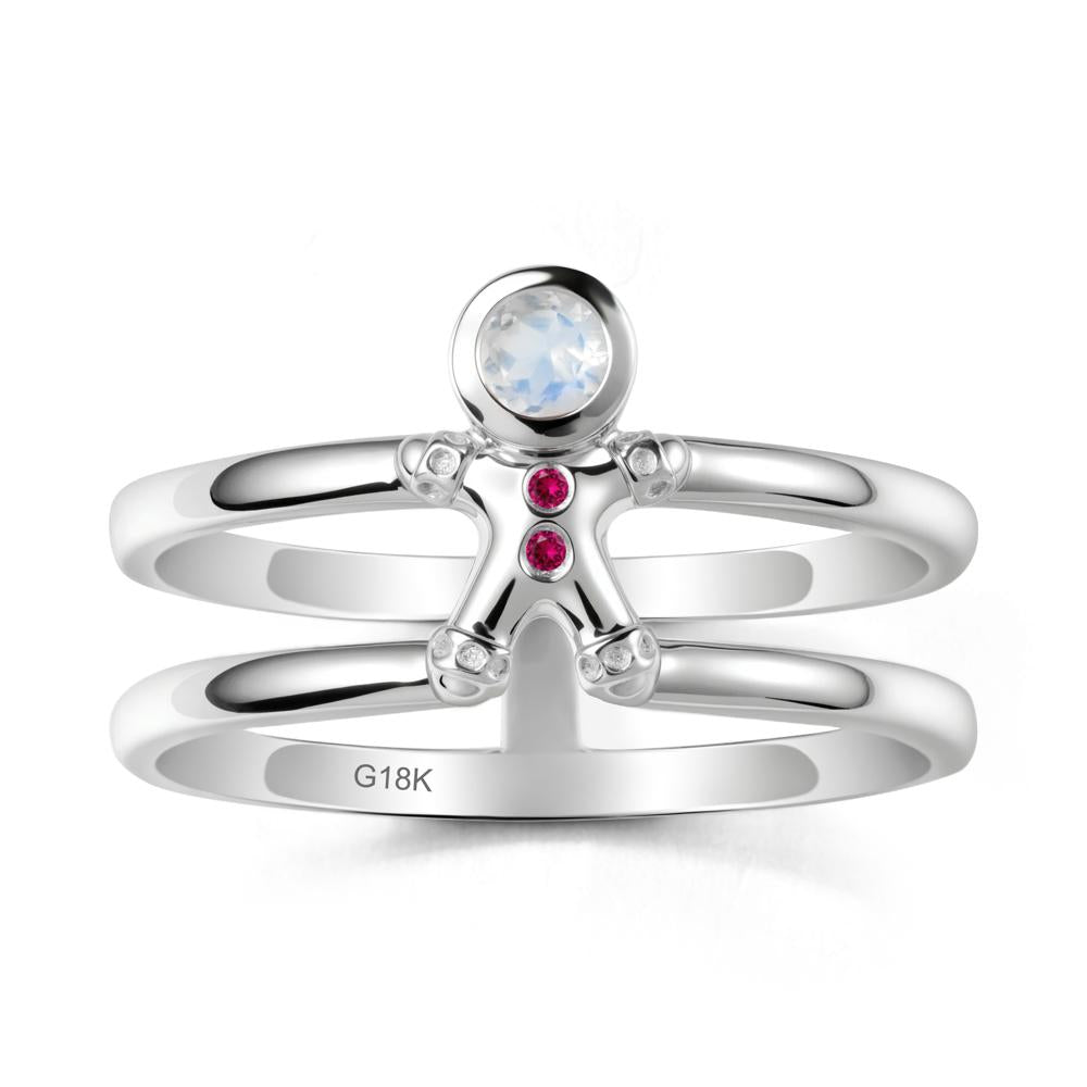 Double Band Round Moonstone and Ruby Ring - LUO Jewelry #metal_18k white gold