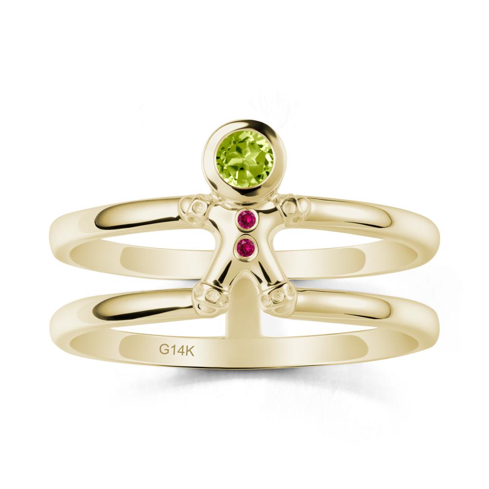 Bezel Setting Round Peridot and Ruby Ring - LUO Jewelry #metal_14k yellow gold