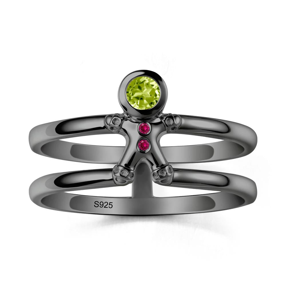 Bezel Setting Round Peridot and Ruby Ring - LUO Jewelry #metal_black finish sterling silver