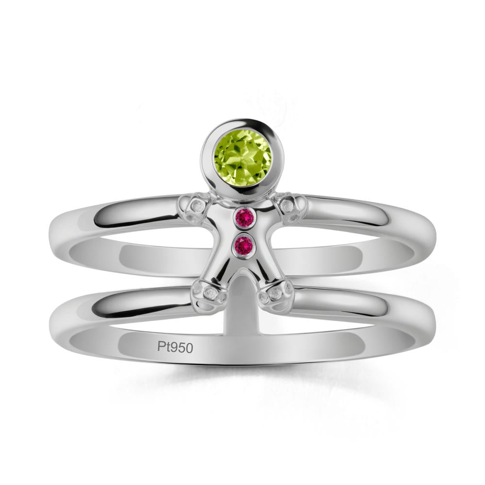 Bezel Setting Round Peridot and Ruby Ring - LUO Jewelry #metal_platinum