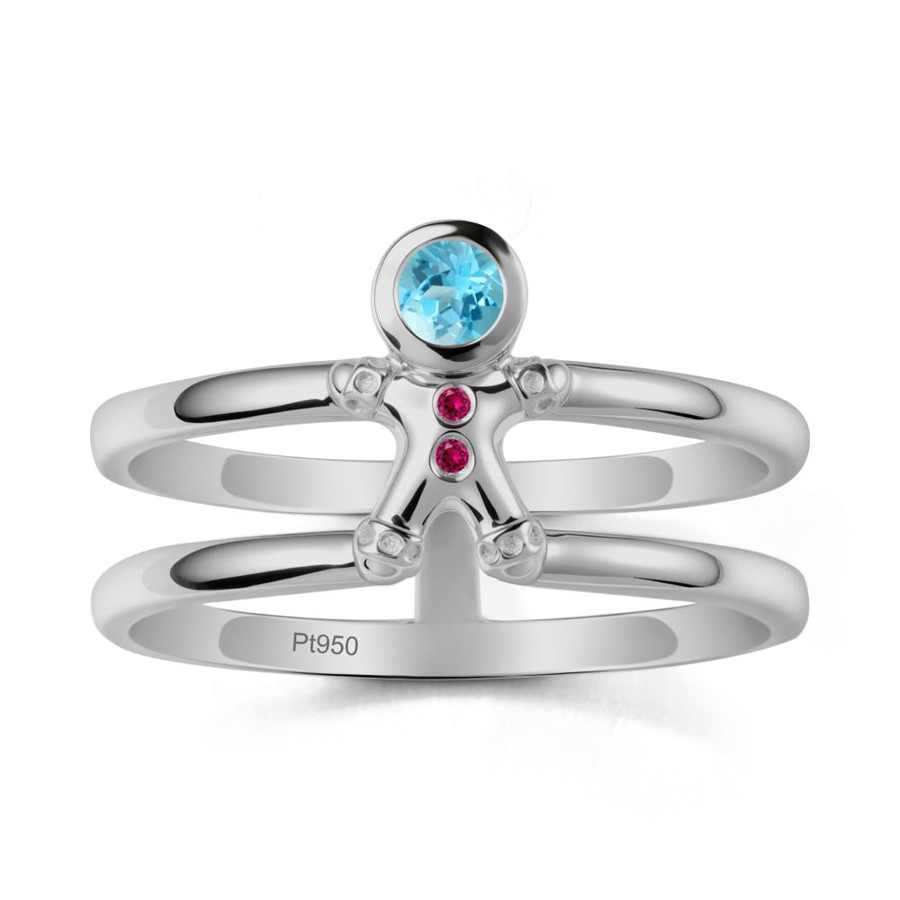 Chrismas Swiss Blue Topaz and Ruby Ring-Gingerbread Man - LUO Jewelry #metal_platinum