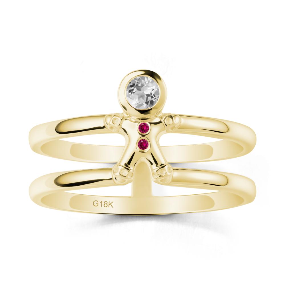 Bezel Setting Round White Topaz and Ruby Ring - LUO Jewelry #metal_18k yellow gold