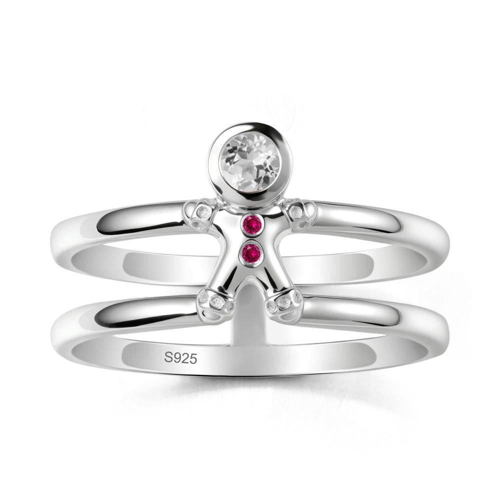 Bezel Setting Round White Topaz and Ruby Ring - LUO Jewelry #metal_sterling silver
