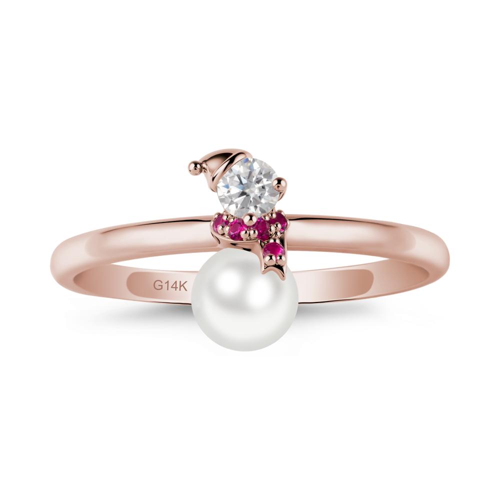Snowman Inspired Pearl and Ruby Ring - LUO Jewelry #metal_14k rose gold