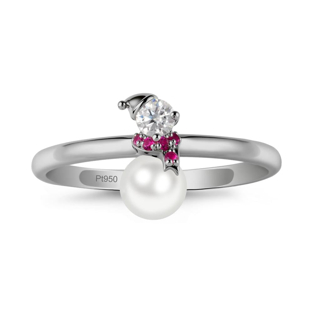 Snowman Inspired Pearl and Ruby Ring - LUO Jewelry #metal_platinum