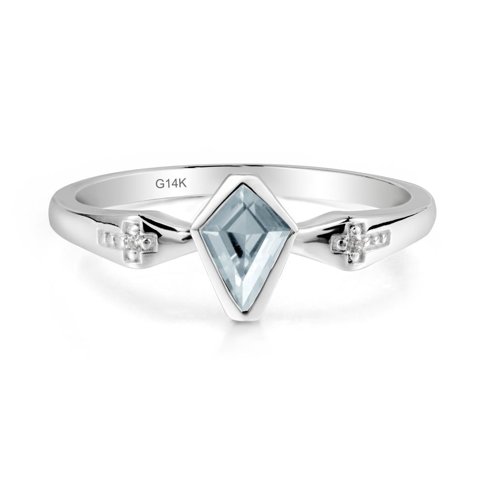 Coffin Shaped Bezel Setting Aquamarine Ring - LUO Jewelry #metal_14k white gold