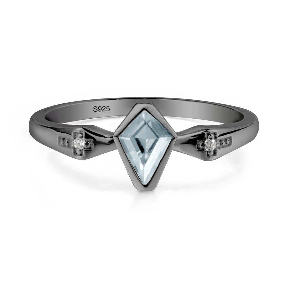 Coffin Shaped Bezel Setting Aquamarine Ring - LUO Jewelry #metal_black finish sterling silver