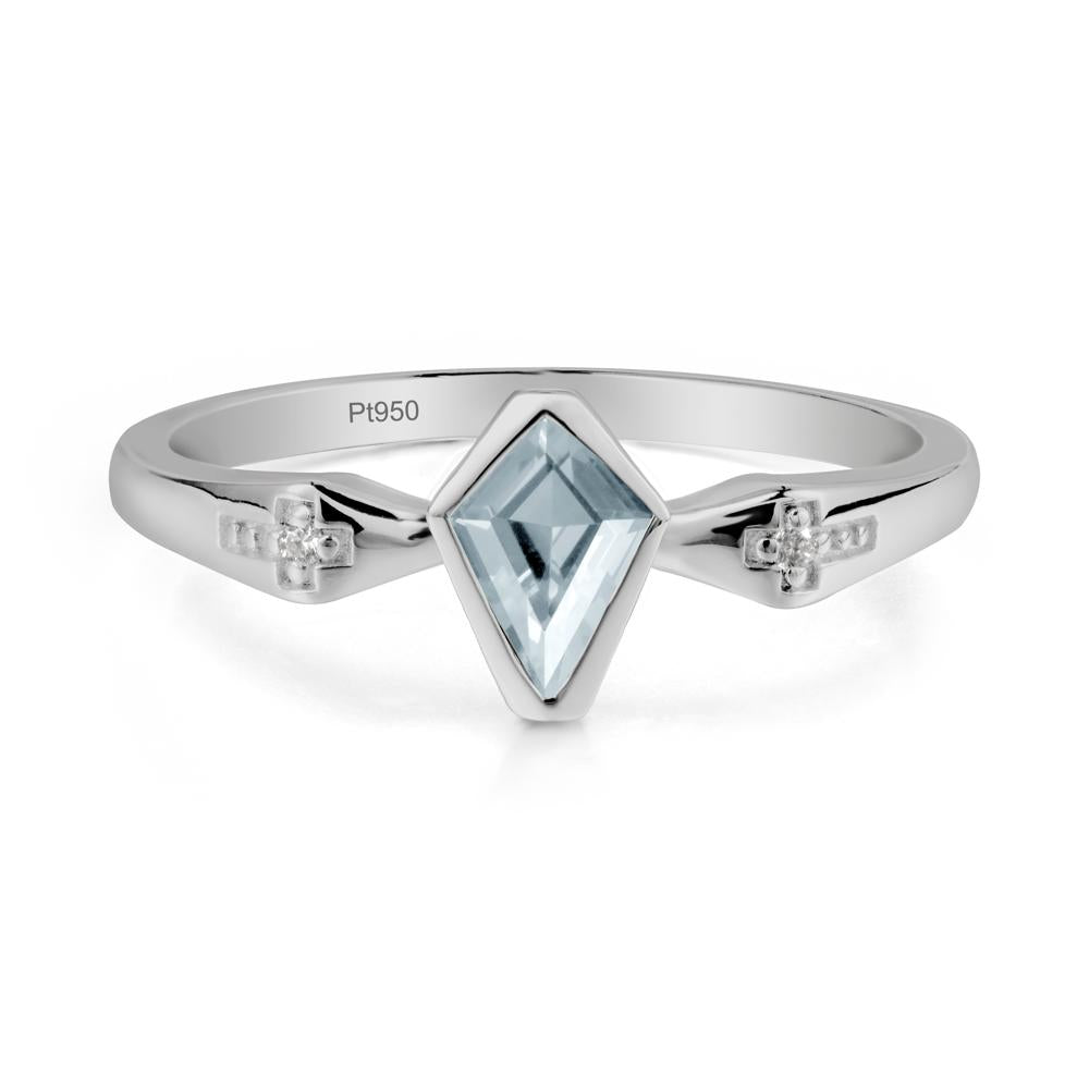 Coffin Shaped Bezel Setting Aquamarine Ring - LUO Jewelry #metal_platinum