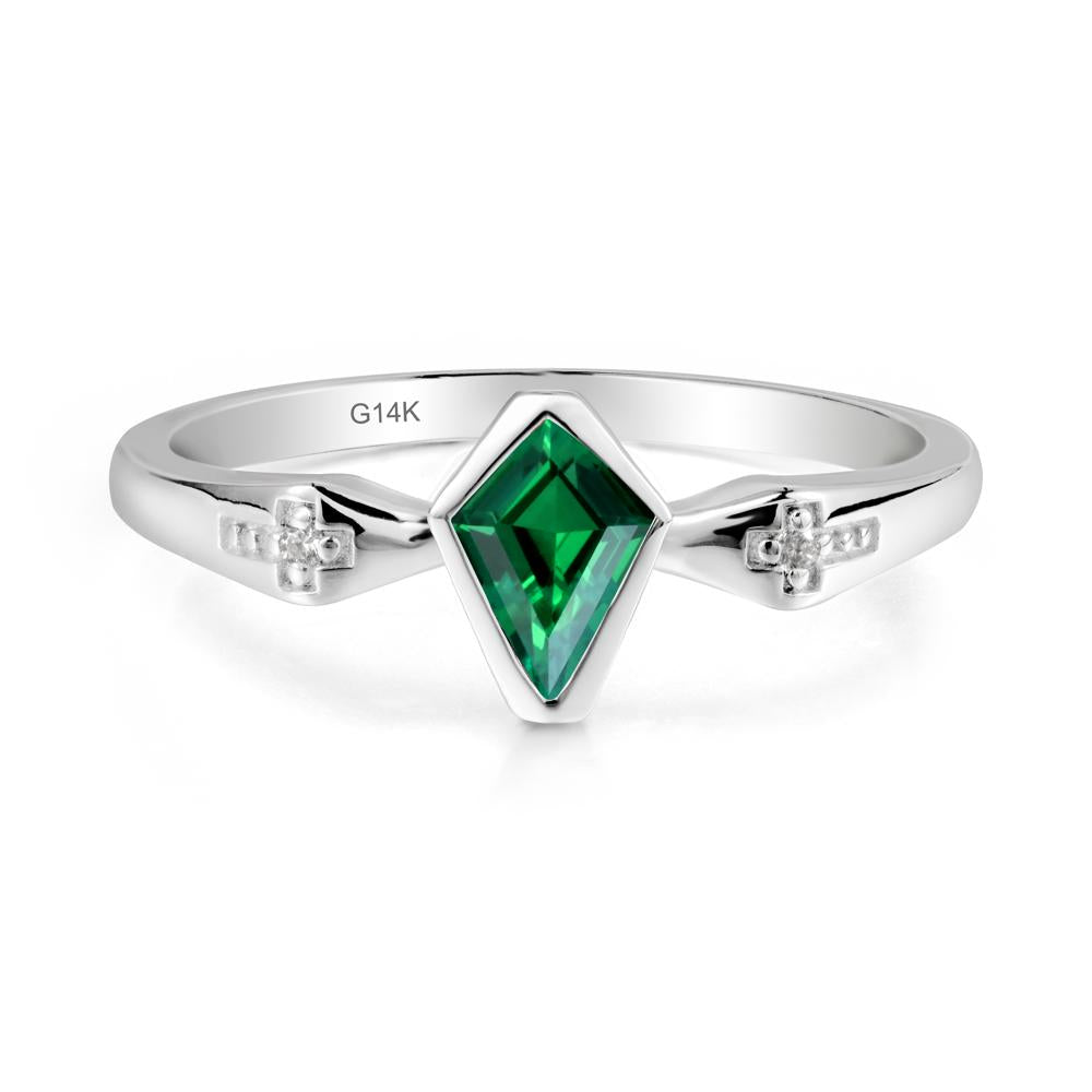 Gothic Kite Shaped Emerald Ring - LUO Jewelry #metal_14k white gold