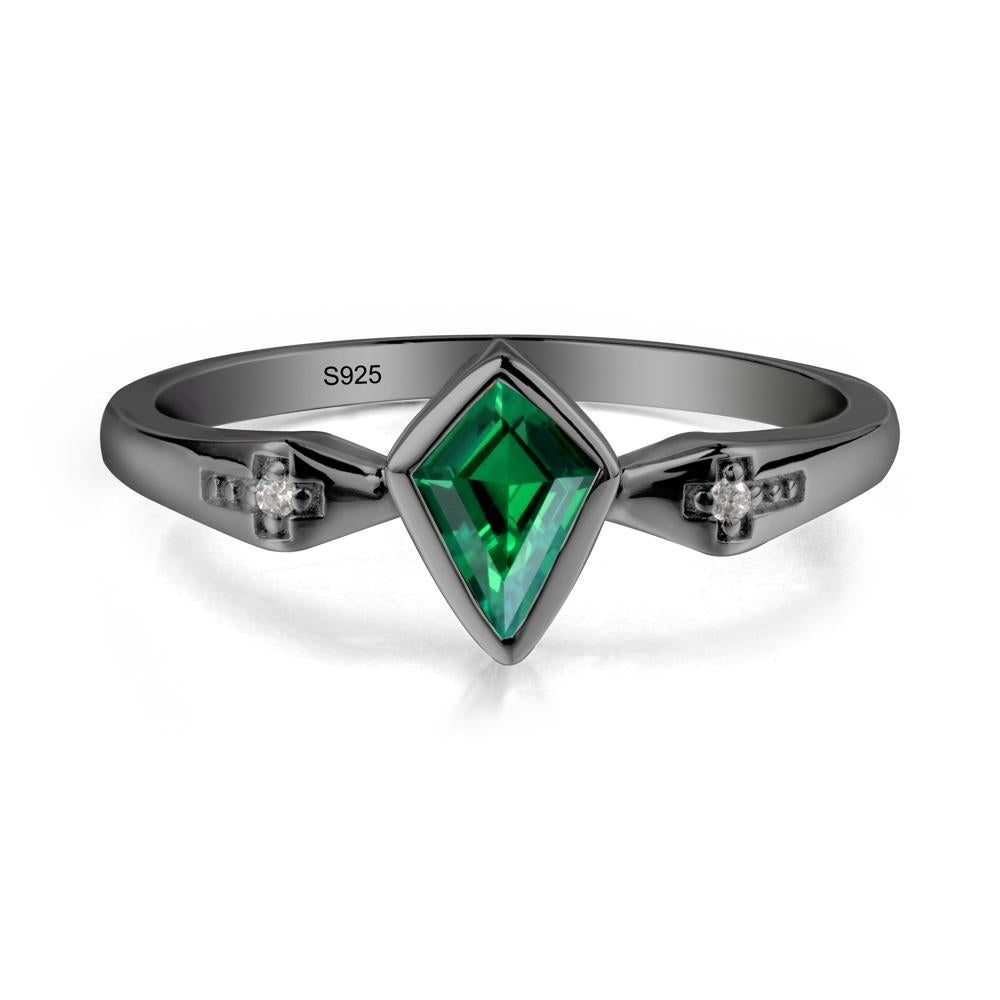 Gothic Kite Shaped Emerald Ring - LUO Jewelry #metal_black finish sterling silver