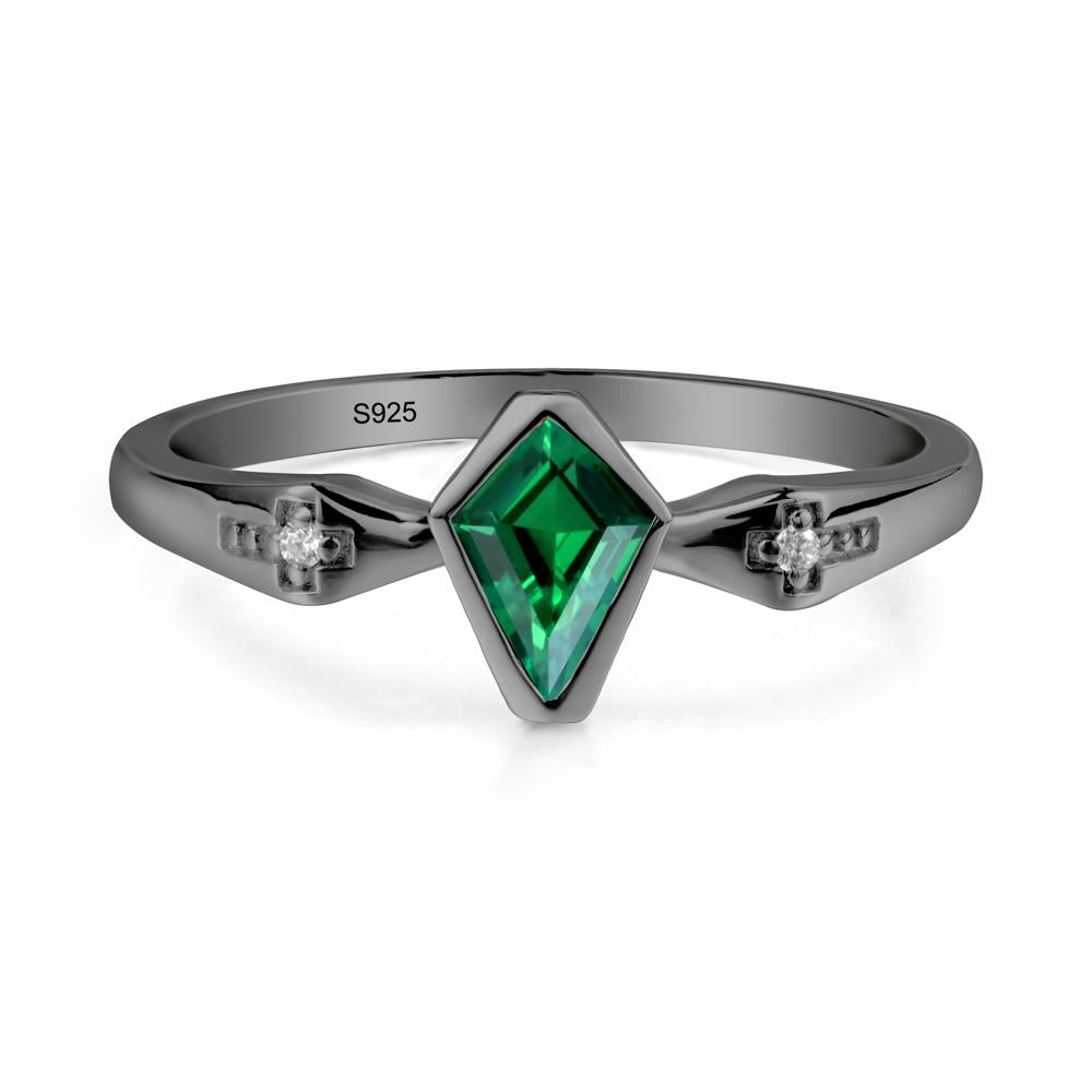 Gothic Kite Shaped Emerald Ring - LUO Jewelry #metal_black finish sterling silver