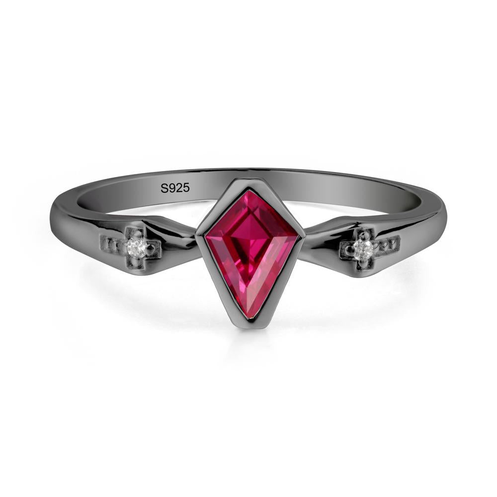 Gothic Kite Shaped Ruby Cross Ring - LUO Jewelry #metal_black finish sterling silver