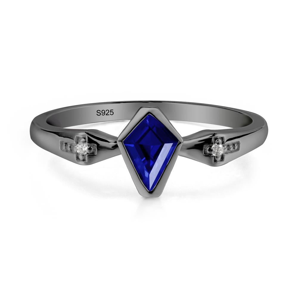Coffin Shaped Bezel Setting Sapphire Ring - LUO Jewelry #metal_black finish sterling silver