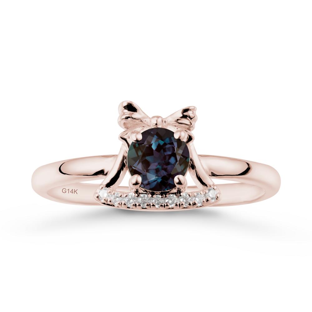 Bow Knot Round Alexandrite Ring - LUO Jewelry #metal_14k rose gold