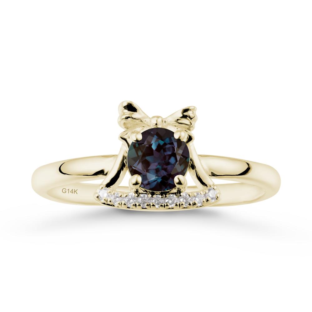 Bow Knot Round Alexandrite Ring - LUO Jewelry #metal_14k yellow gold