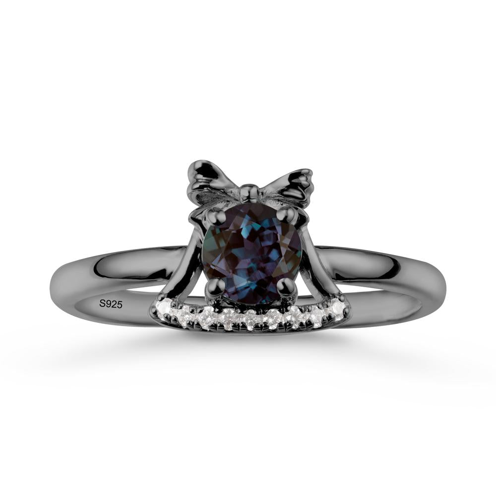 Bow Knot Round Alexandrite Ring - LUO Jewelry #metal_black finish sterling silver