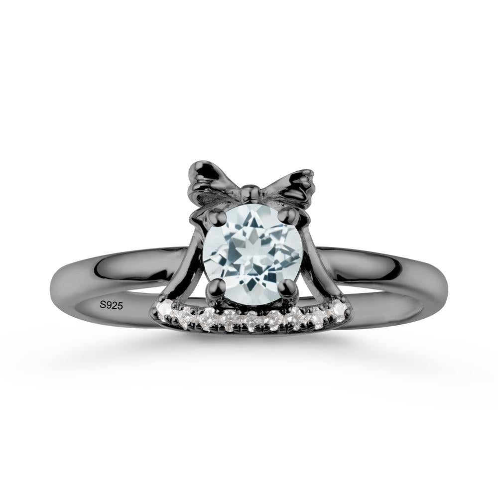 Bow Knot Round Aquamarine Ring - LUO Jewelry #metal_black finish sterling silver