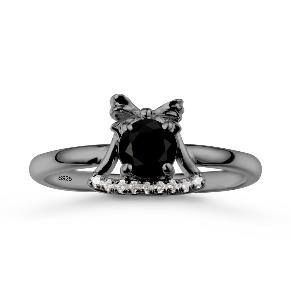 Chrismas Black Spinel Ring with Jingle Bells Design - LUO Jewelry #metal_black finish sterling silver