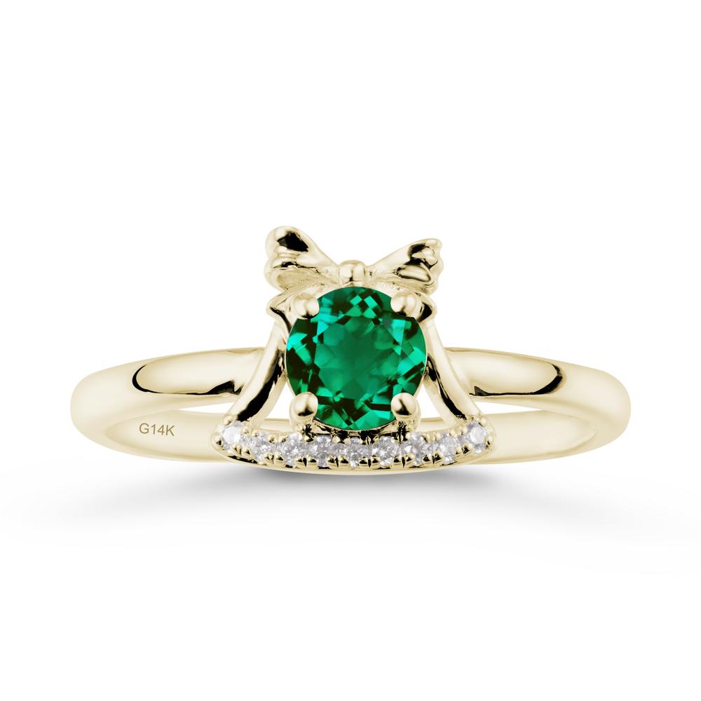 Bow Knot Round Emerald Ring - LUO Jewelry #metal_14k yellow gold