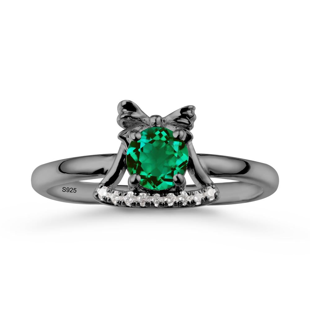 Bow Knot Round Emerald Ring - LUO Jewelry #metal_black finish sterling silver