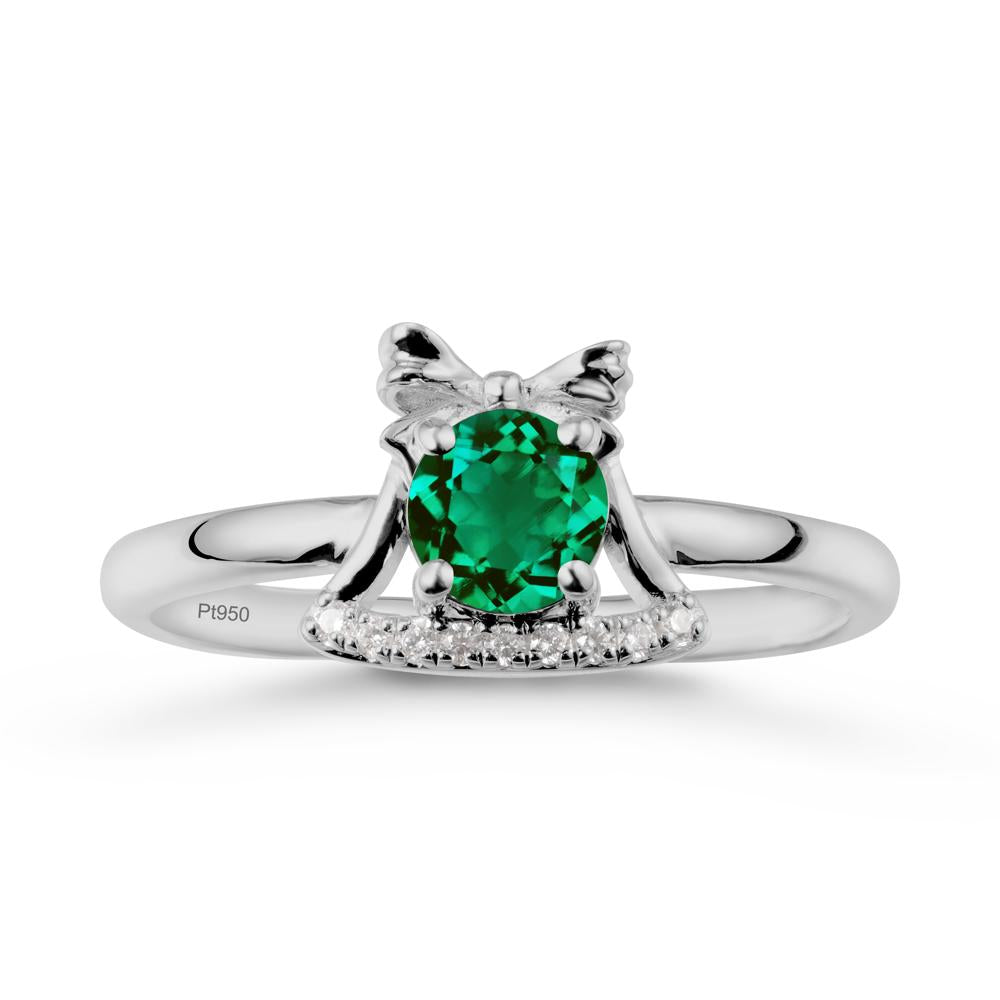 Bow Knot Round Emerald Ring - LUO Jewelry #metal_platinum