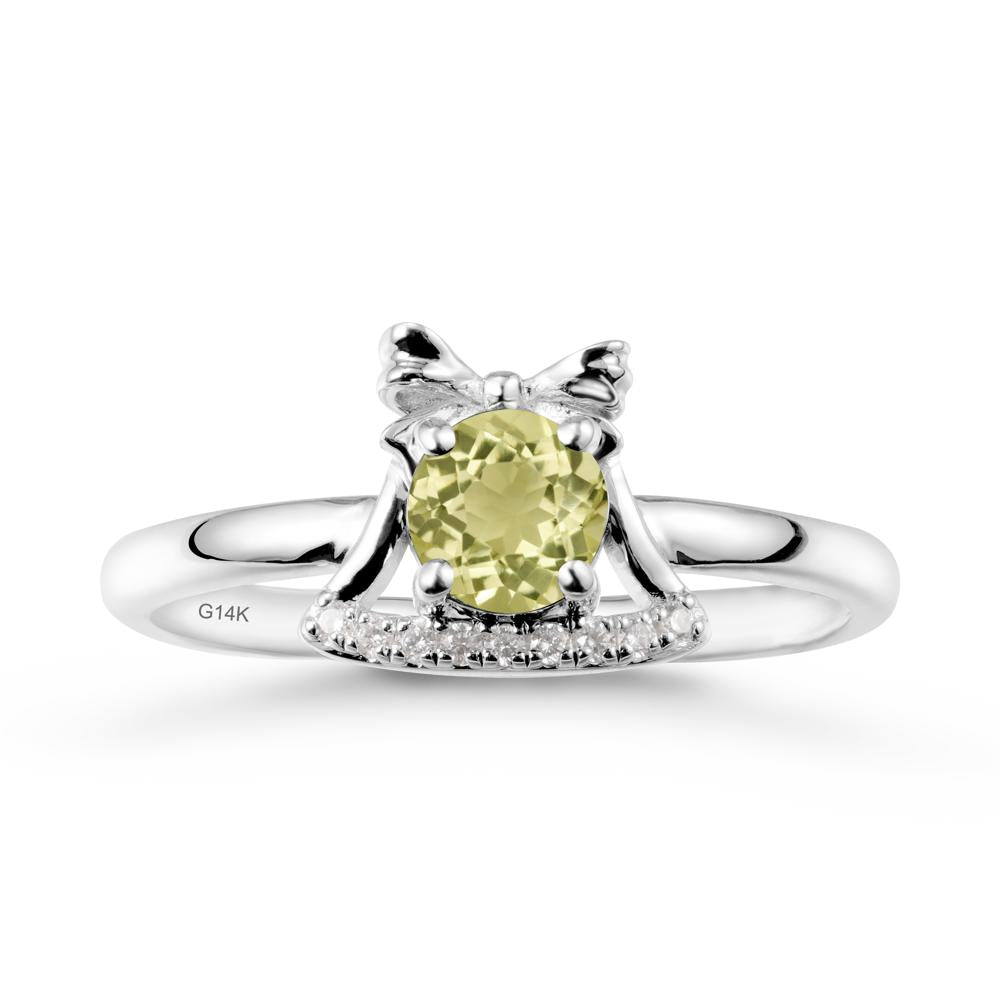 Bow Knot Round Lemon Quartz Ring - LUO Jewelry #metal_14k white gold