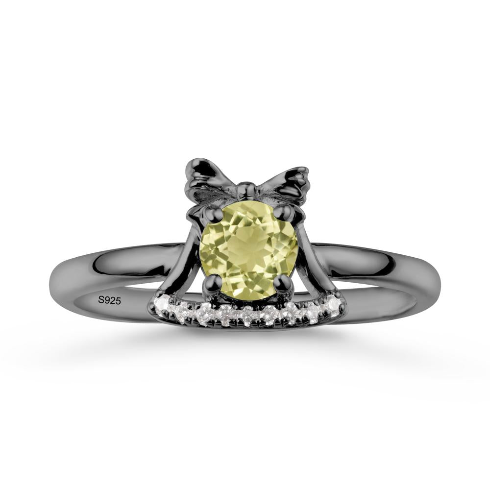 Bow Knot Round Lemon Quartz Ring - LUO Jewelry #metal_black finish sterling silver